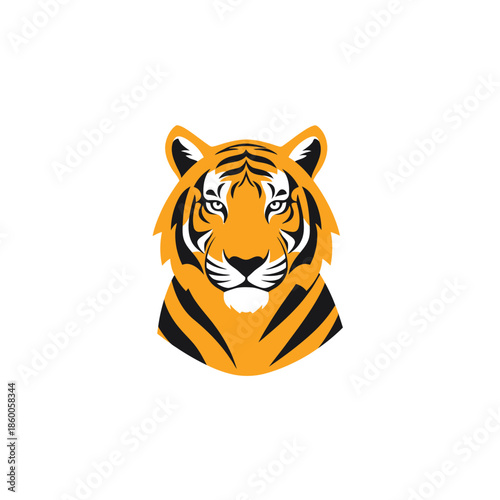 Striking tiger head illustration showcasing vibrant orange and black stripes with intense gaze.