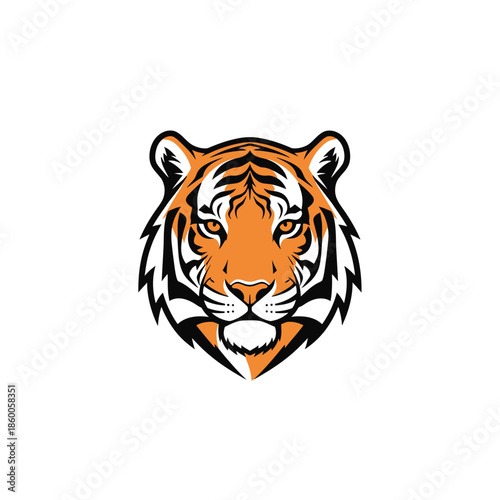 Striking tiger head illustration showcasing vibrant orange and black stripes with intense gaze.