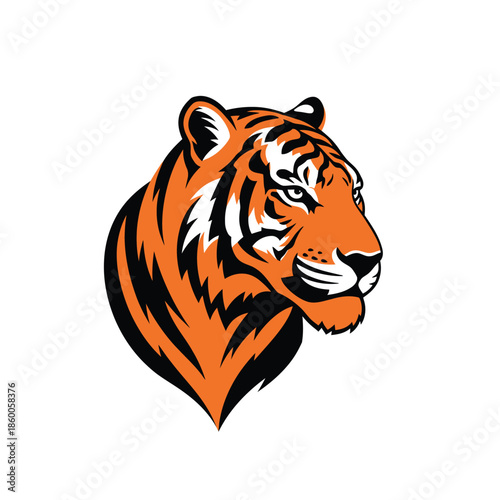 Striking tiger head portrait showcasing vibrant orange and black stripes.