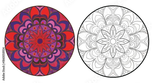 Intricate and Beautiful Mandala Design Line Art Illustration for Adult Coloring Book Pages