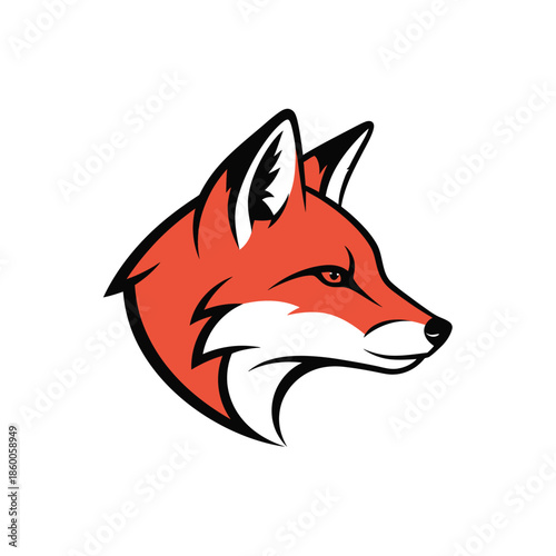 Vibrant fox head illustration showcasing a determined and focused gaze, perfect for branding.