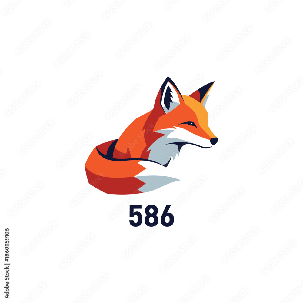 Obraz premium Vibrant fox illustration with the number 586, perfect for branding and design projects.