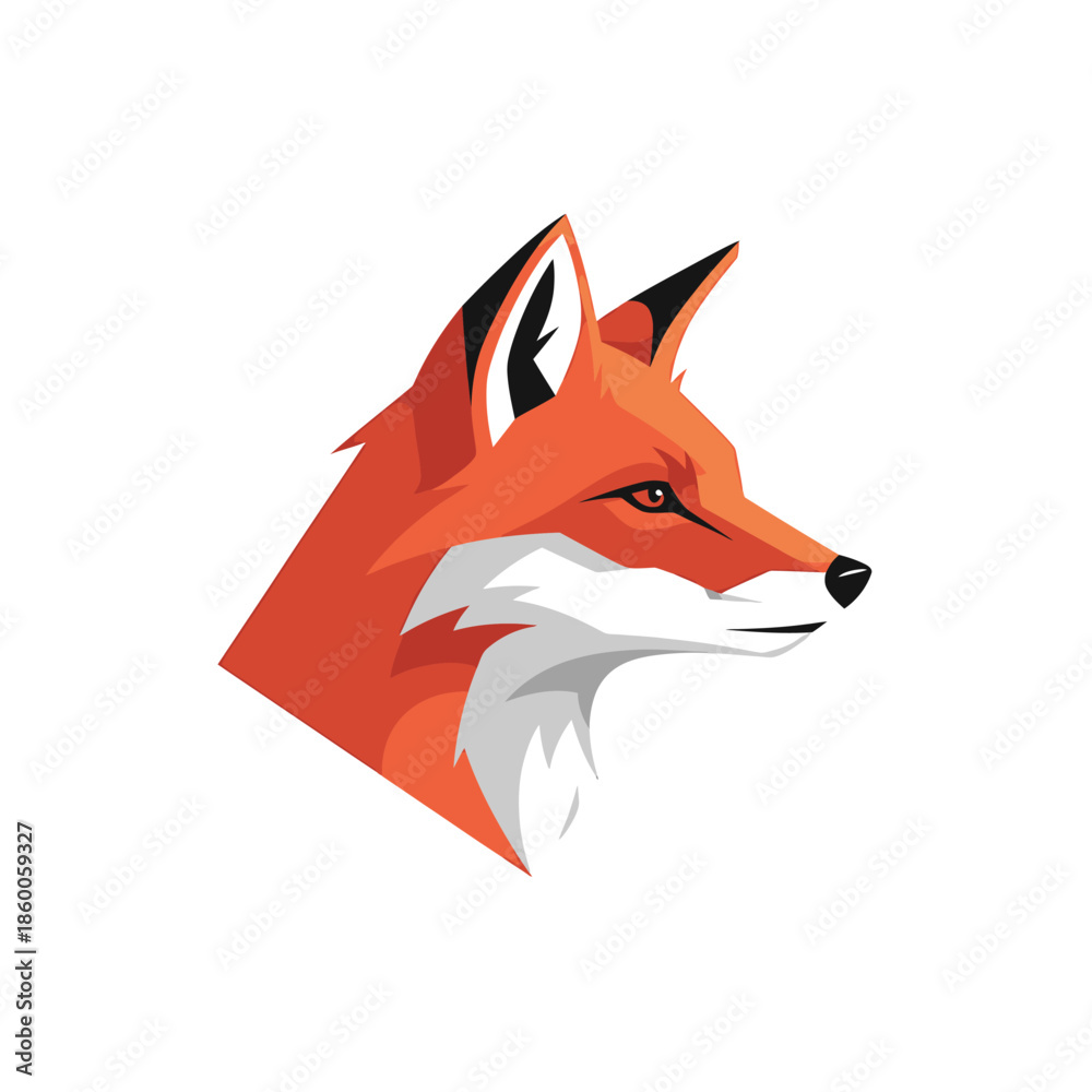 Fototapeta premium Vibrant fox head illustration showcasing sharp features and intense gaze.