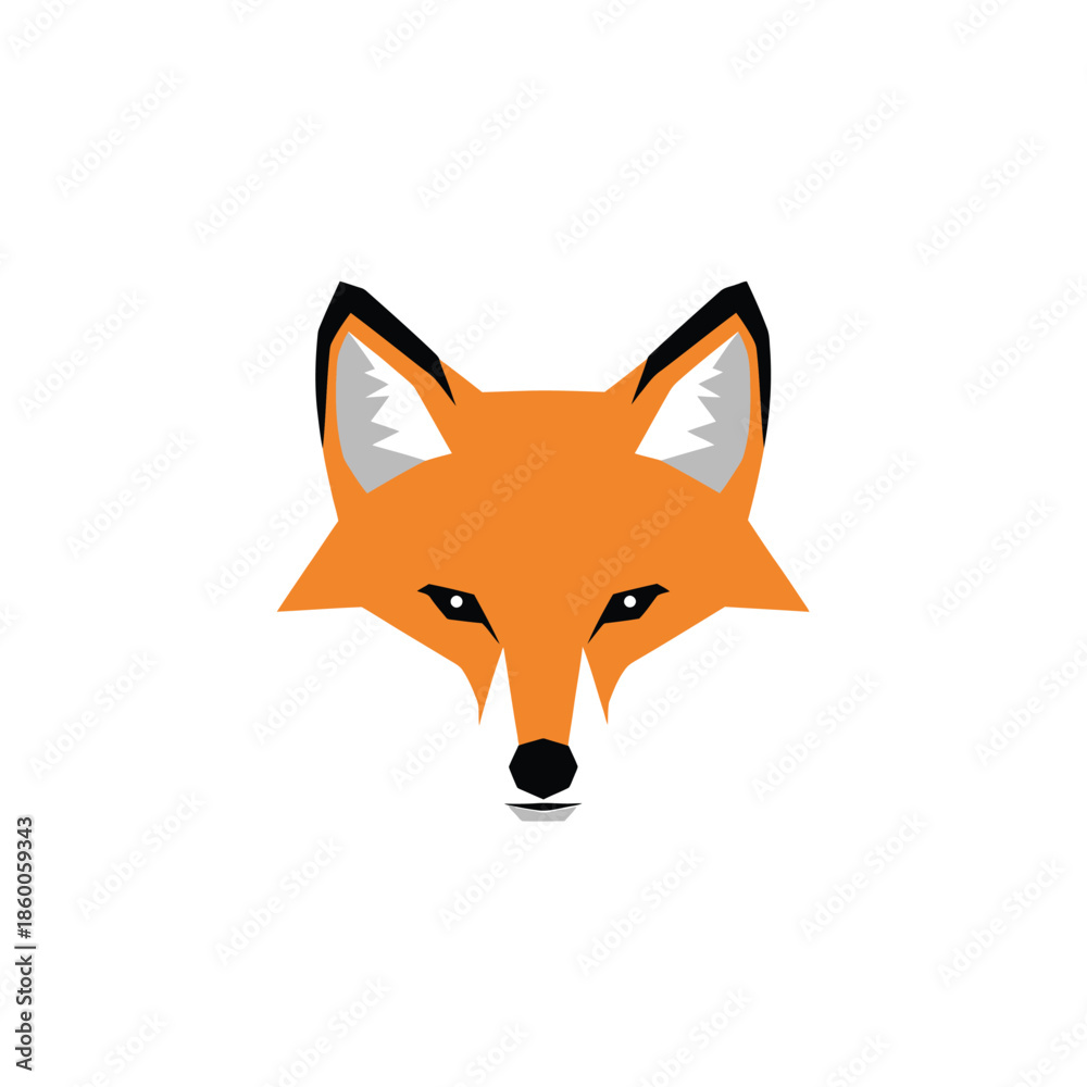 Fototapeta premium Vibrant orange fox head illustration with sharp features and black accents, minimalist design.