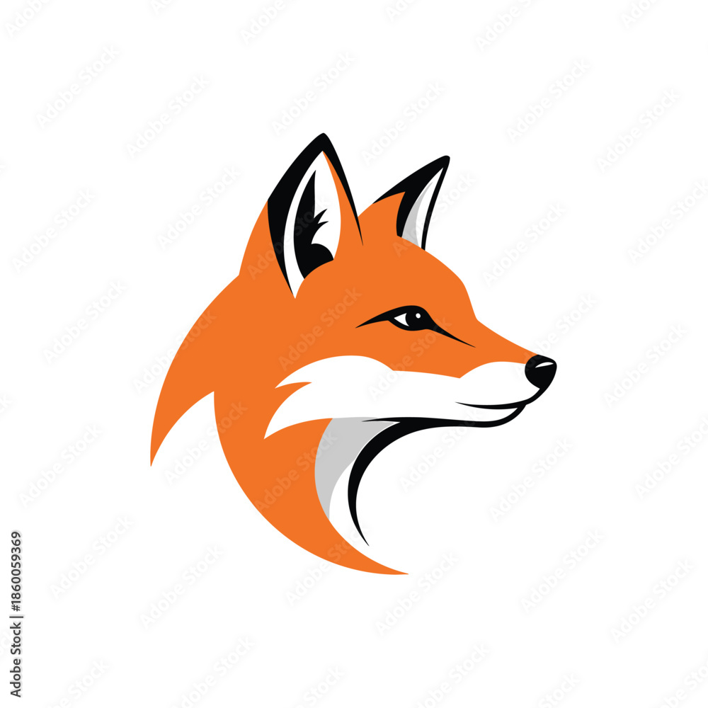 Fototapeta premium Vibrant orange fox head profile with sharp ears and focused gaze.