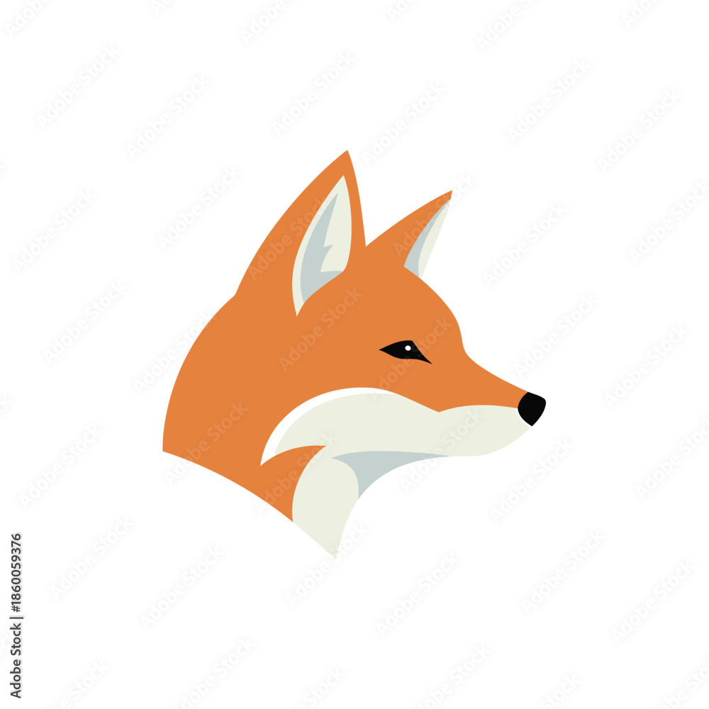 Obraz premium Vibrant orange fox head profile with sharp ears and focused gaze.