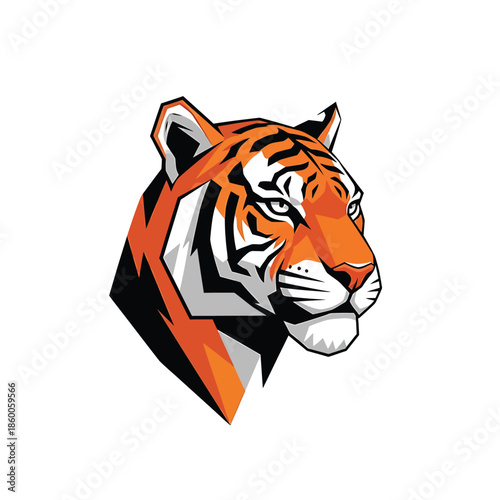 Vibrant tiger head illustration showcasing detailed orange and black stripes and fierce eyes.