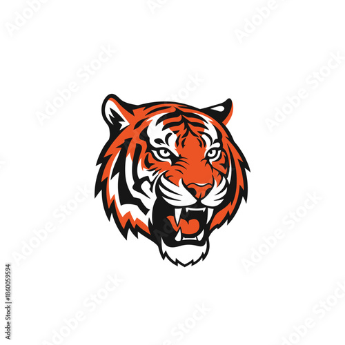 Vibrant tiger head illustration showcasing power and ferocity in striking detail.