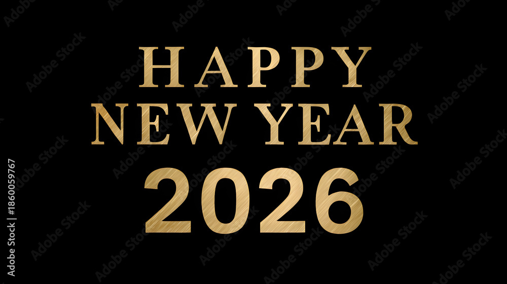 Obraz premium Elegant golden inscription reads happy new year 2026 against a deep black background marking a sophisticated holiday celebration occasion.