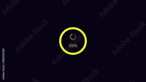 Abstract circle loading processing bar icon animation. Circle loading animation with glowing effect. 0 to 100% loading boll.