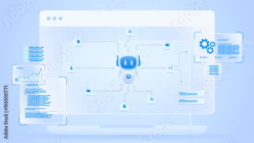 AI workflow automation artificial intelligence. ai agent network diagram dashboard machine learning data processing, document, file and automation system.
