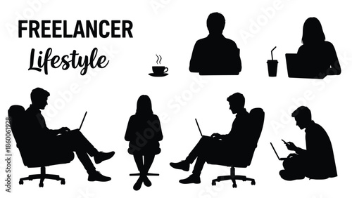 Freelancer lifestyle with people working on laptops