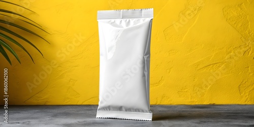 Blank snack bar packaging mockup on yellow background for branding design