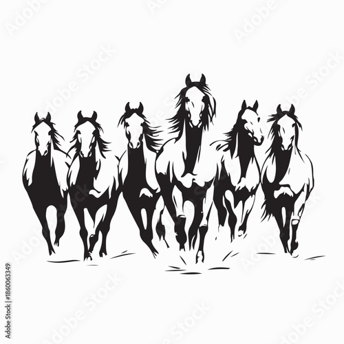 Herd majestic Horses Silhouette Vector on white Background