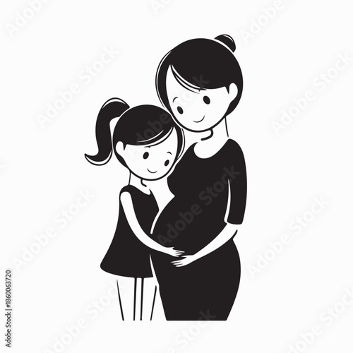 Adorable happy child hugging belly of pregnant mother at Home Vector