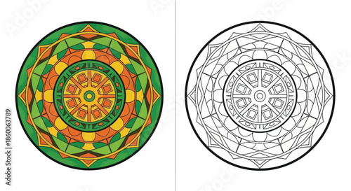 Vibrant Colorful Mandala Design Example for Adult Coloring Book Outline Templates