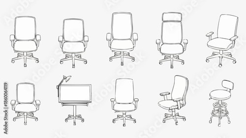 Collection of Office Chairs in Sketch Style.