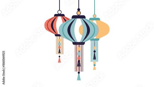 Colorful hanging lantern ornament for Chinese New Year 2026, featuring lampoin and decorative tassels in a vibrant, celebratory setting.