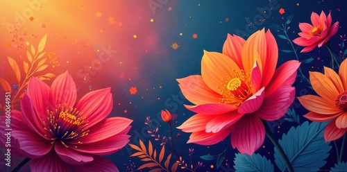 Bold, vibrant abstract floral shapes, dynamic composition , vibrant, pattern, shapes