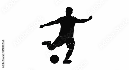 Silhouette of a Professional Soccer Player Kicking a Ball During a Match Action Pose Isolated on White