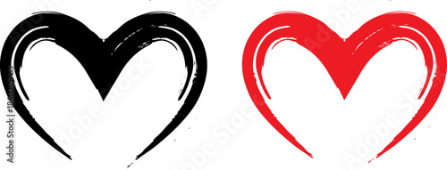 Black and red heart shape. Design for love symbols and icon . Brush stroke style. vector Illustration isolated on white background.