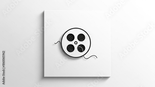 Reel of film on white background: A minimalist illustration of a film reel, its iconic circular design conveying the essence of cinema and storytelling.