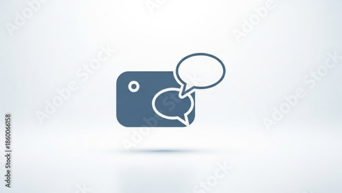 Digital Communication Icon: An abstract digital icon symbolizing dialogue and communication, with a speech bubble emanating from a technological device, representing ideas sharing