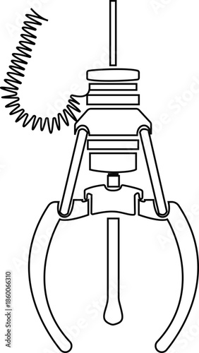 crane claw machine icon of arcade grabber toy symbols of flat line vector illustrations, add claw, gripper, catcher, pickup device, black