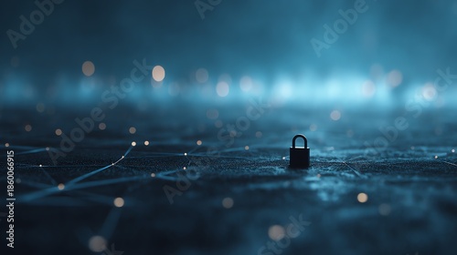 A solitary padlock rests upon a network of interconnected nodes, symbolizing digital security and the safeguarding of information in a modern, abstract landscape.