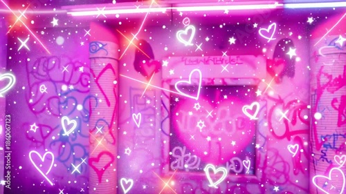 Neon Pink Glam Background with Sparkly Gradient, Pop Confetti Shapes and Trendy Fashion Vibes – Cute Retro Aesthetic Motion Loop