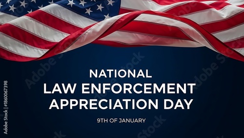 National Law Enforcement Appreciation Day January 9th American Flag Background.