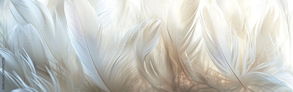 Fototapeta premium A collection of soft white feathers with gentle curves and subtle light reflections