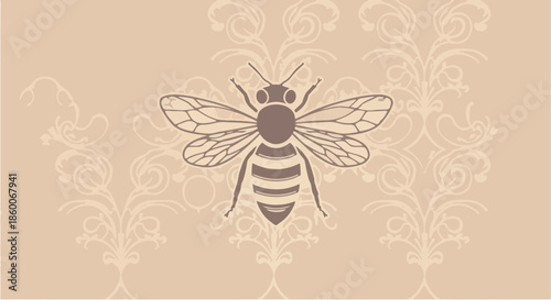 Detailed illustration of a honeybee with wings spread showcasing its intricate design.