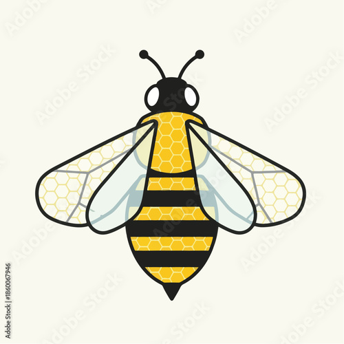 Detailed Illustration of a Honeybee with Striped Abdomen and Delicate Wings.