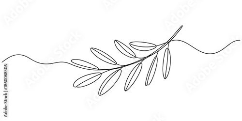 Olive Branch Continuous One Line Drawing Vector Illustration.  Modern single line art drawing. Continuous line drawing. Outline draw design. 