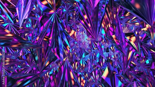 Futuristic Iridescent Crystal Pathways with Neon Purple Blue Facets and Prismatic Reflections – Abstract 3D Cinematic Motion Loop