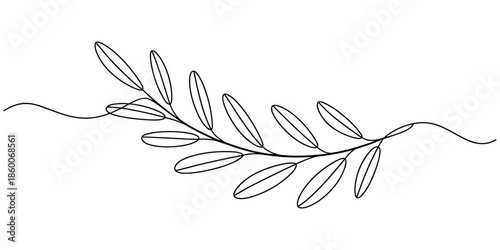 Olive Branch Continuous One Line Drawing Vector Illustration.  Modern single line art drawing. Continuous line drawing. Outline draw design. 