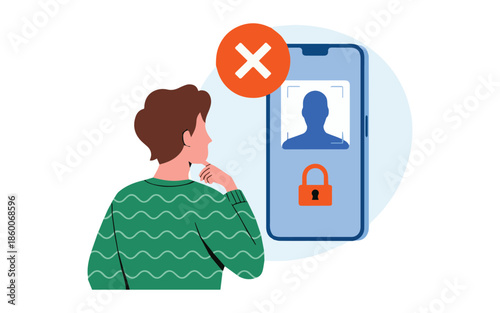 Man rejecting mobile phone identity verification process