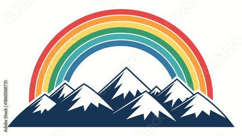 Vibrant rainbow over majestic snowy mountains landscape