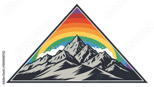 Vibrant mountain landscape with rainbow colors and majestic peaks