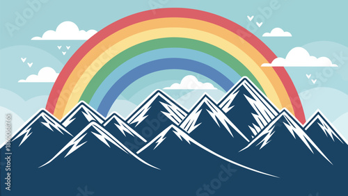 Vibrant rainbow over majestic snow-capped mountains