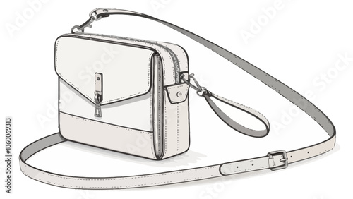 Elegant white leather shoulder bag with long strap and buckle
