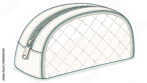 Elegant white quilted cosmetic bag with silver zipper