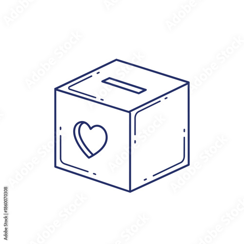 Charity donation box with heart isolated on white background