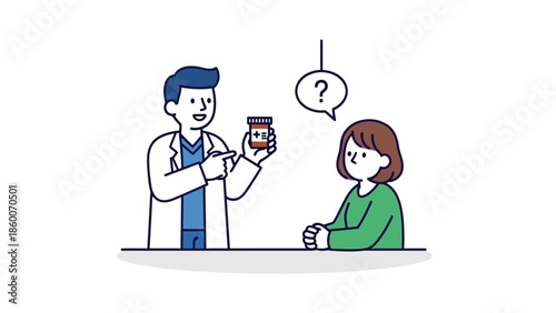 Medical professional discussing prescriptions with a patient, providing clear health information and answering questions about treatment plans during a doctor's visit