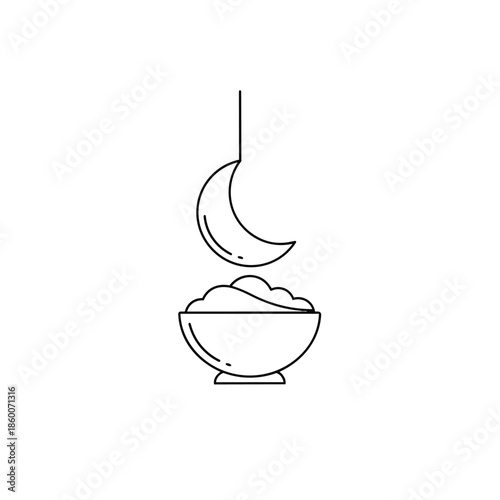 Bowl with crescent moon isolated on white background