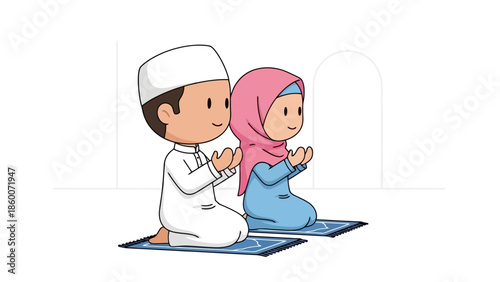 Young Muslim Girl Performing Prayer with Imam in Mosque Setting