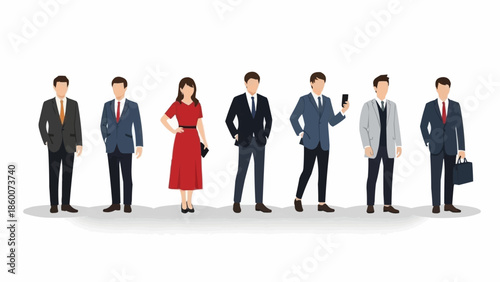 Diverse group of business professionals standing together in a line.