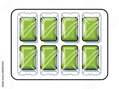 Vector Illustration of Green Tea or Mint Packets in a Tray