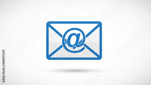 Blue email envelope icon with symbol representing communication and digital messaging isolated on a clean white background